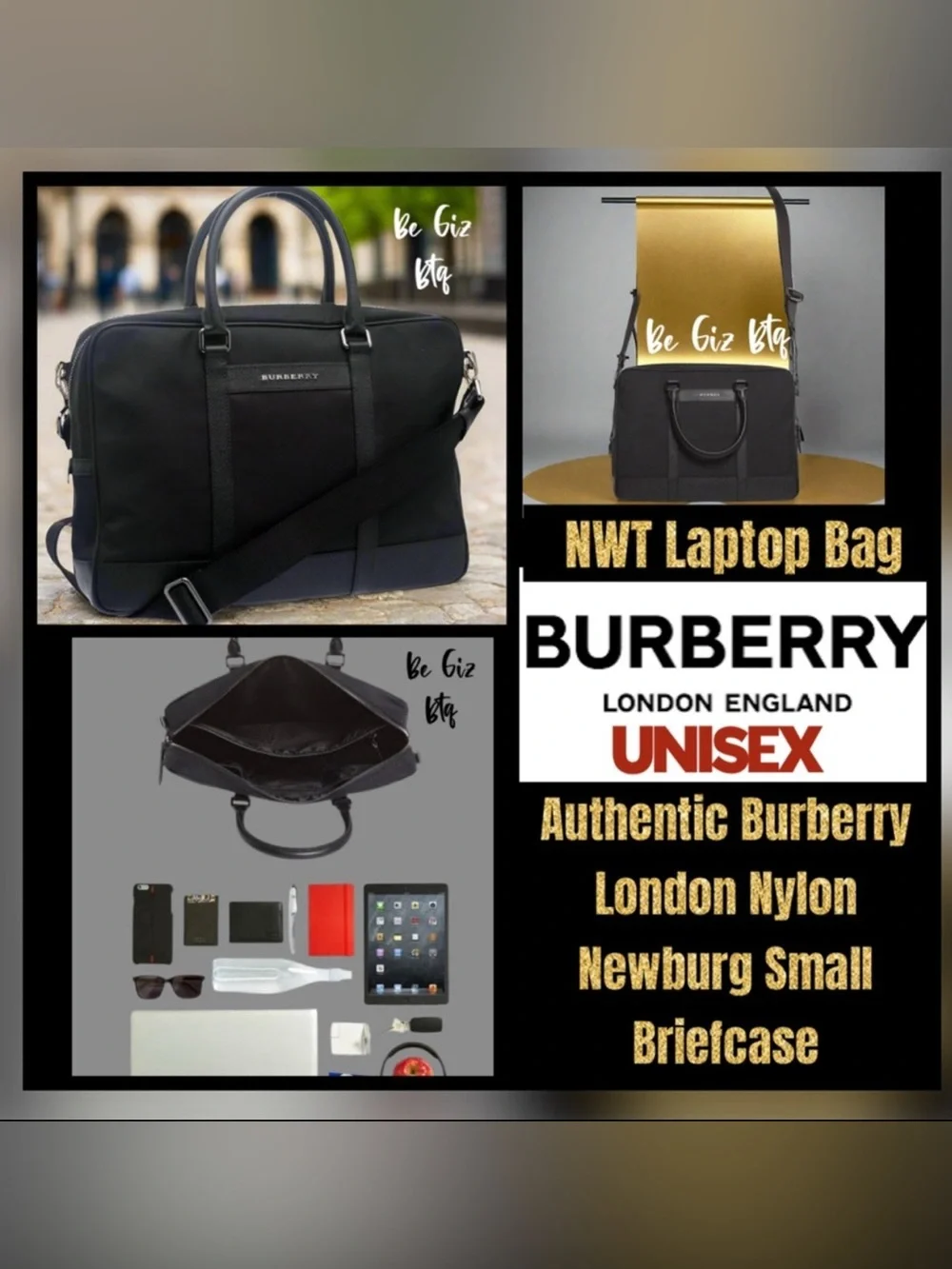 NWT Authentic Burberry London Nylon Newburg Small Briefcase